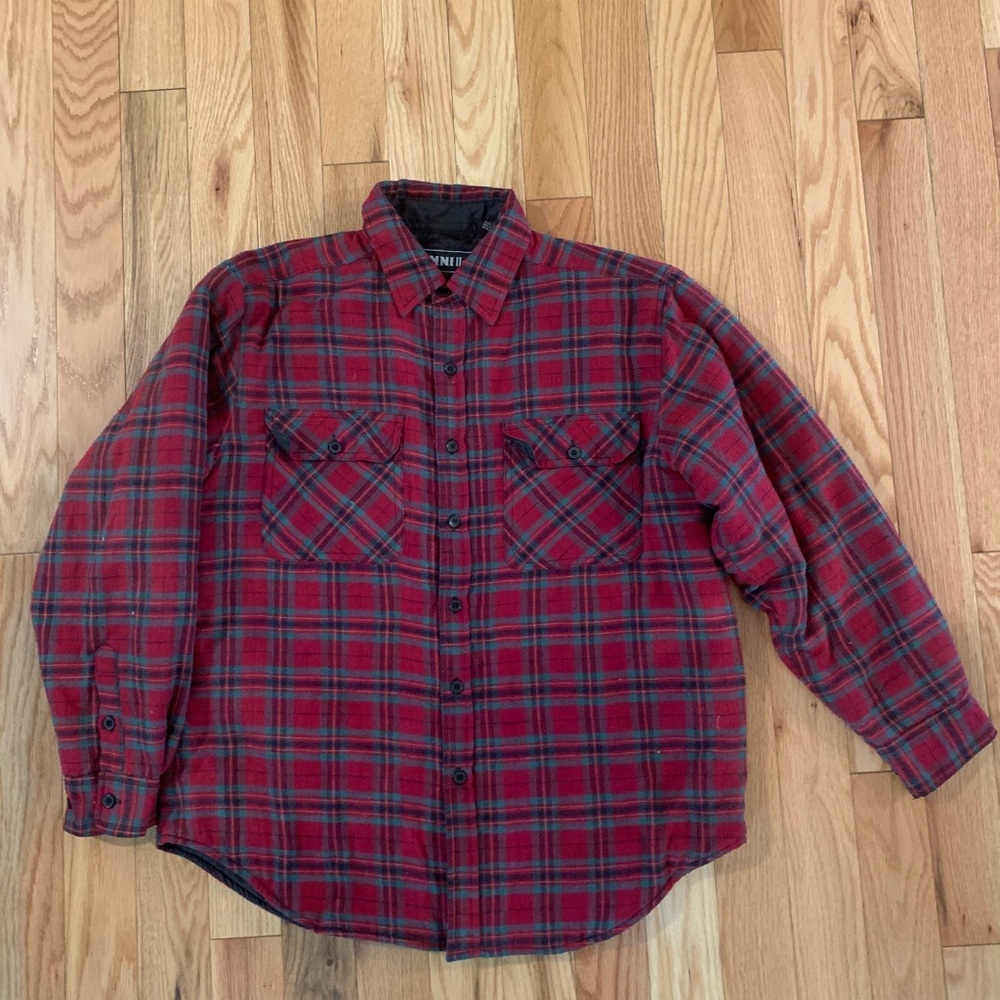 Vintage Red Plaid Button-Up Quilted Flannel Shirt